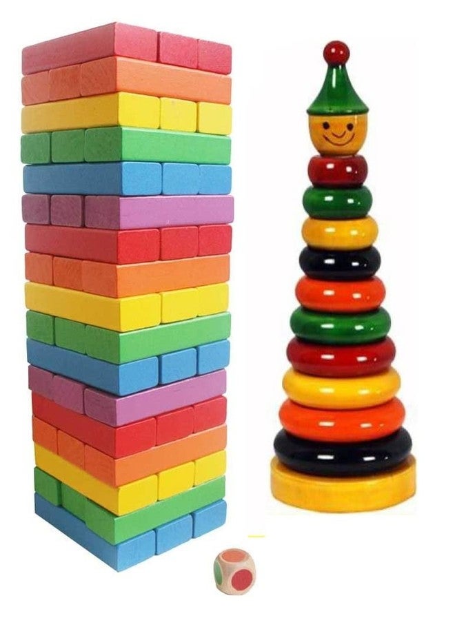 Authfort Wooden Colorful Building Blocks Educational Game Toy 48 Pcs & Wooden 10 Piece Toddlers Montessori Ring Set Combo 2 (Multicolor) - Image 2